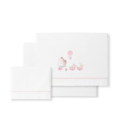 Parure de lit en coton pour poussette - Girafe Veló Blanc/Rose
