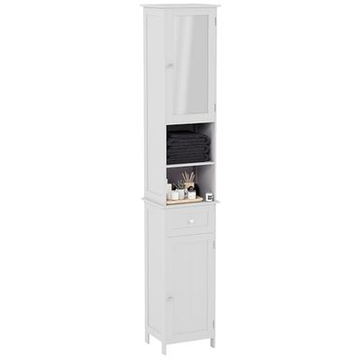 Bath Vida Priano armário de casa de banho alto com espelho para armazenamento, madeira, branco, H 190 x W 40 x D 30 cm