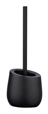 WENKO Brosse WC Badi Noir céramique Porte-Brosse WC avec soies en Silicone et Brosse pour rebords Noir
