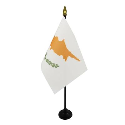 AZ FLAG - Mini Drapeau Chypre De Table - 15x10 cm - Drapeau Chypriote De Bureau 100% Polyester Avec Hampe Pointe Dorée 25cm