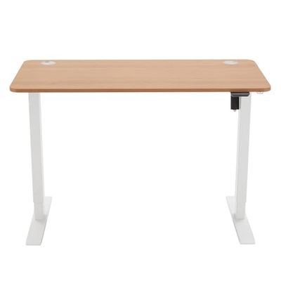 Amazon Basics Escritorio eléctrico de altura ajustable, 120 x 60 cm, ergonómico, de fácil manejo, parte superior de haya y marco blanco
