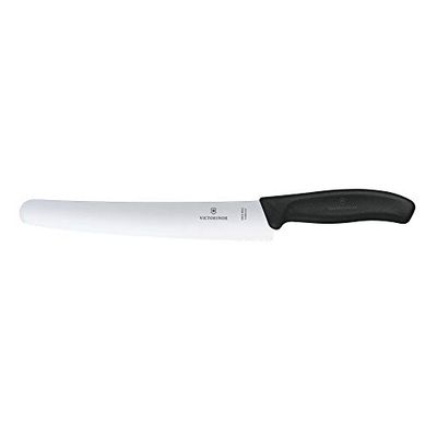 Victorinox Swiss Classic Faca de pão com fio dentado, redonda, feita de aço inoxidável, adequada para máquina de lavar louça e de cor preta