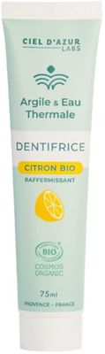 CIEL D'AZUR LABS - Denticlay Argile - Dentifrice Bio à l'Argile Blanche et à l'Eau Thermale de Digne les Bains - Certifié Bio Cosmos Organic - Tube 75ml - Citron