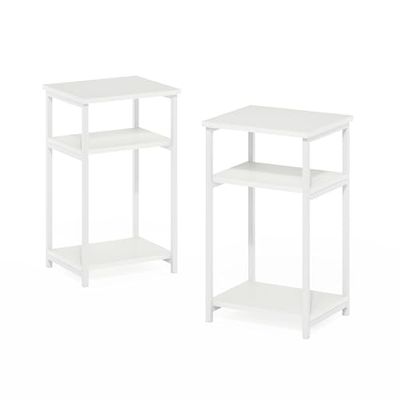 Furinno Industrieel metalen frame bijzettafel met opbergplanken, gemaakt hout, wit/wit, 2-pack 3-laags