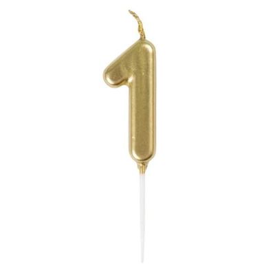 Mini bougie d'anniversaire en forme de chiffre 1 dorée métallique (3 cm x 11 cm) – Décoration de fête élégante et éblouissante – Parfait pour les anniversaires ou les événements d'anniversaire de