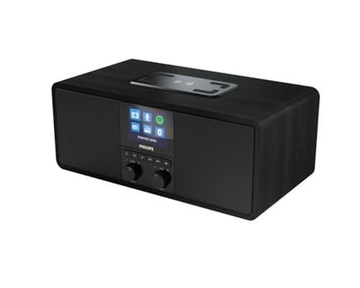 Philips Radio via Internet R8805/10 DAB+ con Spotify Connect (Bluetooth, Allarme Doppio, Timer per Spegnimento Automatico, Base di Ricarica Wireless Qi per Cellulari, USB) Nero