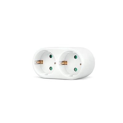 Garza - Adaptador frente dupla, (2 tomadas Schuko) | Ladrão duplo de tomadas com tomada de terra, proteção infantil, branco