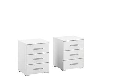 Rauch Möbel Base Lot de 2 commodes de Chevet Blanc Brillant 3 tiroirs 40 x 52 x 40 cm