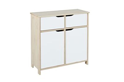 Inter Link - Cassettiera - Buffet - 2 ante - 2 cassetti - Legno massiccio - Ante in MDF bianco latte - Gudjam V1