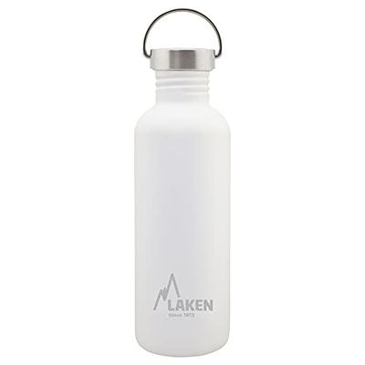 Laken Basic roestvrijstalen fles met stalen en brede mouth 1L, witte woningstekker