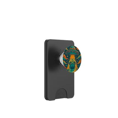 Gráfico retro vintage divertido y lindo pug y ovni PopSockets PopWallet para MagSafe