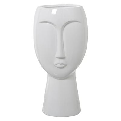 Vase de Sol avec Visage en céramique Blanc Brillant 23x23x48 cm