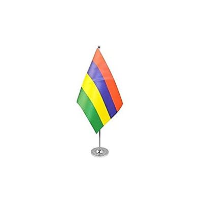 Mauritius prestige Tafelvlag 6'' x 9'' satijn - Mauritius Bureaivlag 22 x 15 cm - Stalen paal en voet - AZ FLAG