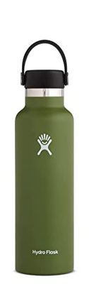 HYDRO FLASK - Waterfles van 621 ml - Vacuüm Geïsoleerde Roestvrij Stalen Drinkfles met Lekvrije Flex Cap - Dubbelwandige Herbruikbare Fles met Poedercoating - BPA-vrij - Standaard Opening - Olive