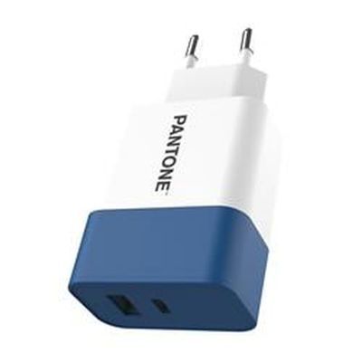 Celly, Caricabatterie da Rete Pantone, Carica Fino a 2 Dispositivi, con 1 Porta USB-A e 1 Porta USB-C e Tecnologia Power Delivery, Compatibilità Universale, Ricarica Sicura e Veloce, Blu