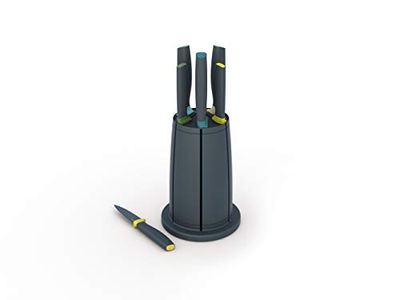 Joseph Joseph Elevate Ensemble de couteaux 5 pièces avec bloc de rangement antidérapant, couteaux japonais en acier inoxydable, opale/noir
