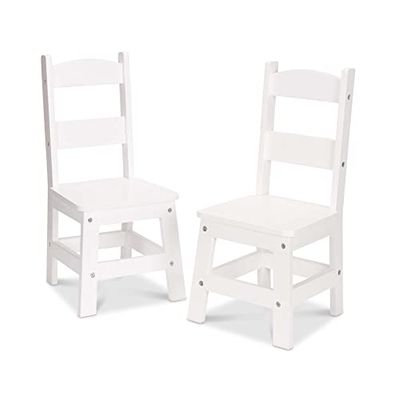 Melissa & Doug - Lot de 2 chaises en bois massif, chaises pour enfant, mobilier fini blanc pour salle de jeux