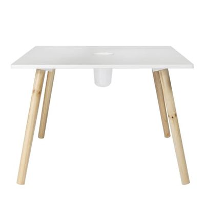 HOME DECO KIDS Mesa con portalápices, diseño de garabatos, decoración de habitación, Madera de ingeniería, Blanco, 60.00 x 60.00 x 45.50