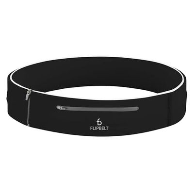 FlipBelt Elite - Cinturón para Correr para teléfono y Accesorios pequeños, Bolsa de Ejercicio Resistente al Agua, Talla L, Color Negro