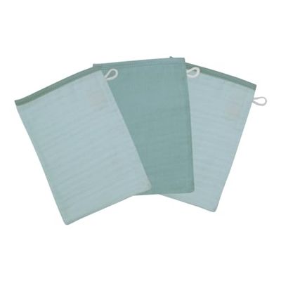 Worner Gant de Toilette en Gaze - Lot de 3 - Menthe - Bleu Glacier