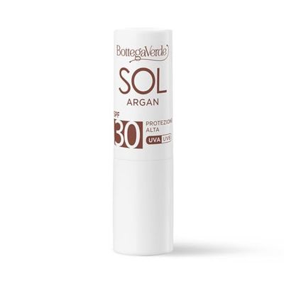 Bottega Verde - Sol Argan, Stick Labbra Solare, 5,5 ml, SPF 30, Arricchito con Olio di Argan e Vitamina C, Nutre e Protegge, con Filtri Solari, Senza Siliconi, Profumo Delicato, Resistente all'Acqua