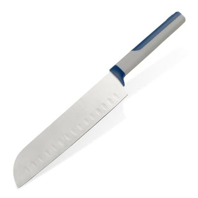 Tasty Coltello Santoku Grande Lama 18 cm, Coltello Giapponese, Coltello Da Pesce, Coltello Da Carne, Coltello Da Cucina, Acciaio Inossidabile, Grigio, Blu, 32 cm