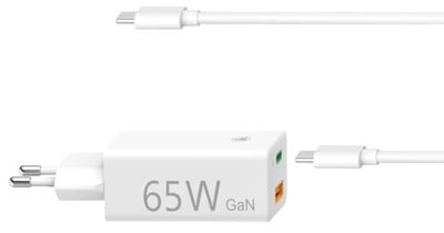 Hama 00200016, Alimentatore di rete USB C e USB A universale per notebook, tablet e smartphone (caricatore compatto USB GaN Power Delivery, 65 Watt, Quick Charge 3.0, per Thunderbolt), bianco