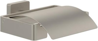 Villeroy & Boch Elements Striking Toilet Paper Holder with Lid, Toilet Paper Holder for Wall Mounting, Brass Toilet Roll Holder, Square, Brushed Nickel Matt