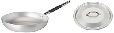 Pentole Agnelli Almc111Bpic32 Linea Alluminio Induzione Padella Svasata Alta, Fondo A Induzione Con 1 Manico Cool, 32 Cm & Alluminio Coperchio Rotondo Pesante Con Ponticello, Argento, 28 Cm