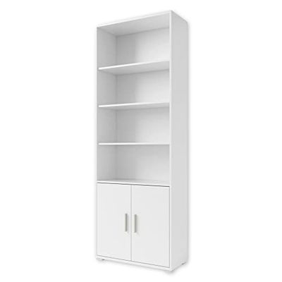 OFFICE LINE, Libreria per archivio, colore bianco, ampia libreria a 2 ante e 4 scomparti aperti, set completo di mobili da ufficio elegantei; 79 x 220 x 35 cm (L x A x P)