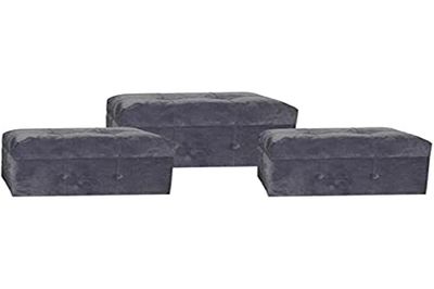 Repose-Pieds Dkd Home Decor Gris Polyester Bois MDF (3 pièces)