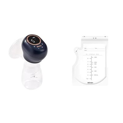BÉABA, Set 1 Extractor de Leche Eléctrico y 50 Bolsas para Conservar la Leche, 3 Modos, 9 Niveles, 0 Ondas, Silencioso, Temporizador, Función Memoria, 6 Sesiones, Carga USB C, Night Blue