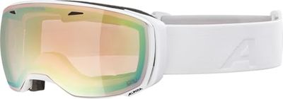 ALPINA ESTETICA QV OTG-skibril met gespiegelde, zelfkleurende en contrastversterkende OTG-skibril met 100% uv-bescherming voor volwassenen, wit glanzend, eenheidsmaat