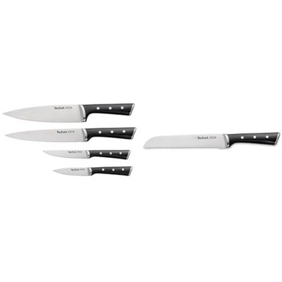 Tefal Ice Force Set de 4 couteaux, Couteau à découper+couteau chef+couteau d'office+couteau à émincer & Ice Force Couteau à pain 20 cm, Couteau de cuisine, Lame en acier inoxydable allemand