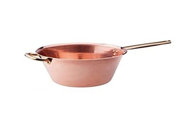 Pentole Agnelli ALCU16524 Smooth Copper Cauldron for Polenta without Tinning with a Tubular Handle and Brass Handle, 24 cm