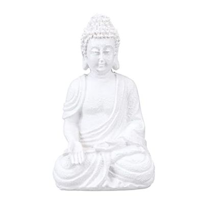 Relaxdays Buddha figur sittande, 17,5 cm hög, trädgårdsdekoration, väderbeständig och frostsäker, dekorativ skulptur vardagsrum, vit