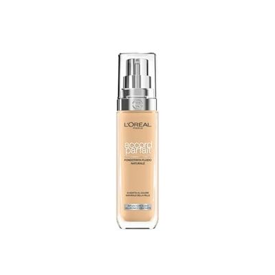 L'Oréal Paris Fondotinta Liquido, Incarnato Uniforme e Illuminato, Finish Naturale, Per Tutti i Tipi di Pelle, Formula con Acido Ialuronico, Accord Parfait, Tonalità: 4D/W Golden Natural, 30 ml