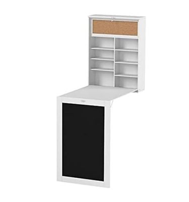 InnovaGoods - Bureau Mural Rabattable Woldy, Design Moderne et Élégant, Multifonction avec Ardoise et Panneau en Liège, Compact et Pliable, Blanc, 80x50x18 cm, Bois
