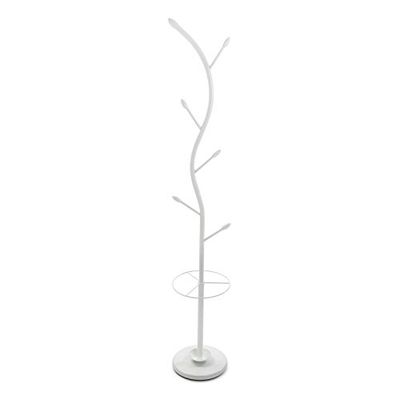 Versa Derby Minimalistische stijl kapstok, met 6 kleding- of tassenhaken of hangers voor in de gang, Afmetingen (H x B x H) 185 x 30 x 30 cm, Metaal, Kleur Wit