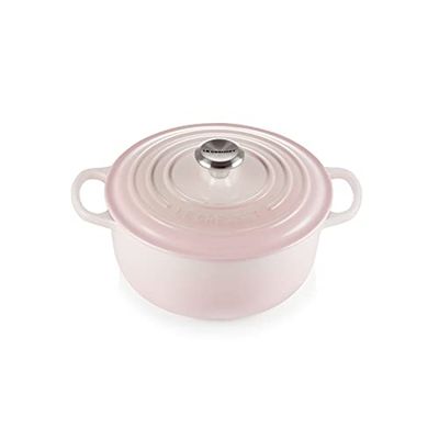 Le Creuset Signature gjutjärnspanna med lock, Ø 20 cm, rund, 2,4 l, 3,092 kg, Shell Pink, 21177207774430