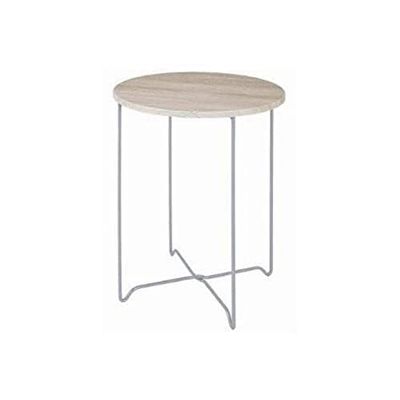 HAKU Möbel Bijzettafel aluminium, licht eiken, MDF, metaal - Maat: H 52 cm x Ø 40 cm, Stijl: Modern