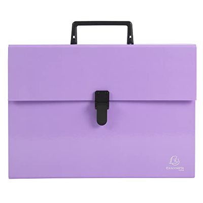 Exacompta - Réf. 56765E - 1 trieur valisette avec poignée Aquarel - soufflets renforcés multicolores - fermeture par bouton clip - 18 compartiments - dim 32x24 cm - pour A4 - couleur mauve