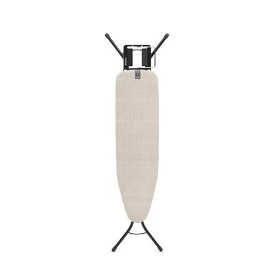 Brabantia Ironing Board A, 110x30cm - Denim Grey | 100% Fairtrade Cotton | Compact & Stable Design | Adjustable Height & Steam Iron Rest | Child & Transport Locks