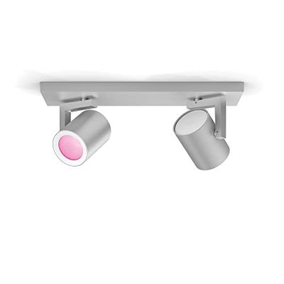 Philips Hue White and Color Ambiance Argenta Faretto Smart, 2 punti Luce, GU10, 5.7W, Alluminio
