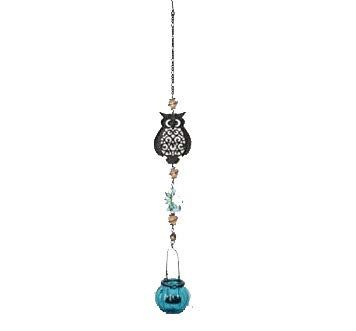 DONREGALOWEB Móvil para Colgar de la Puerta o del Techo con decoración de búhos de Metal y Cristal de 77cm de Largo en Color Azul