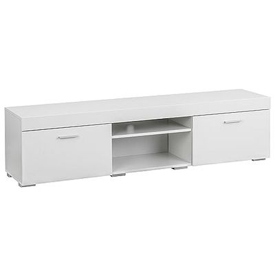 Baroni Home Mobile per Tv con 2 Sportelli 2 Ripiani, Foro per Passaggio Cavi in MDF, Consolle Porta TV per Camera da Letto, Salotto, Cucina, Bianco, 160x35x40 cm