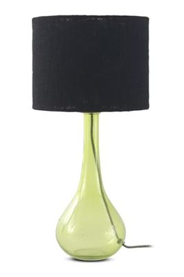 Lampara De Sobremesa De Cristal Verde Con Pantalla De Algodon Negro