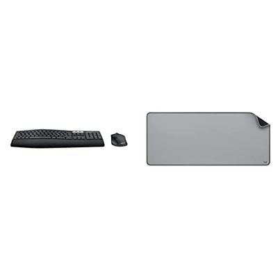 Logitech MK850 Kit Tastiera e Mouse, Layout Tedesco Qwertz, Nero & Desk Mat - Studio Series, Multifunzione, Tappetino per Mouse Esteso - Grigio