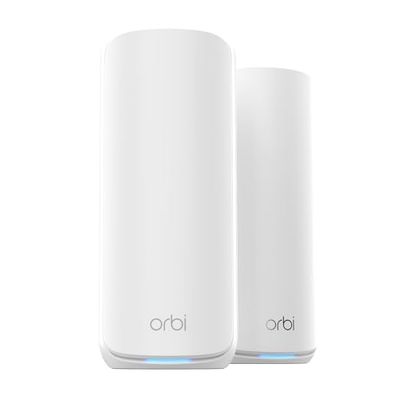 NETGEAR Orbi 870-serie Tri-Band WiFi 7-mesh-netwerksysteem (RBE872) router met 1 satelliet – dekking tot 400 m², voor 150 apparaten 10Gig-internetaansluiting BE21000 802.11be (max 21 Gb/s) wit