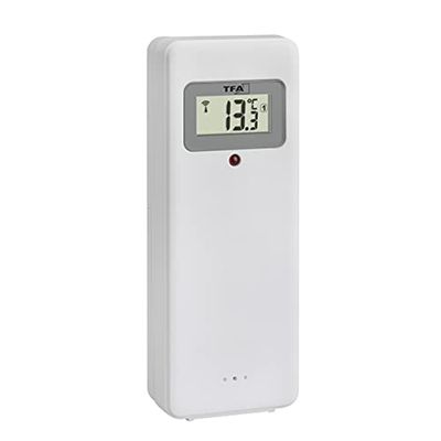 TFA Dostmann Transmisor de repuesto de temperatura 30.3248.02, para 60.4521.01 | 35.1163.01, con pantalla, transmisión de temperatura inalámbrica, color blanco